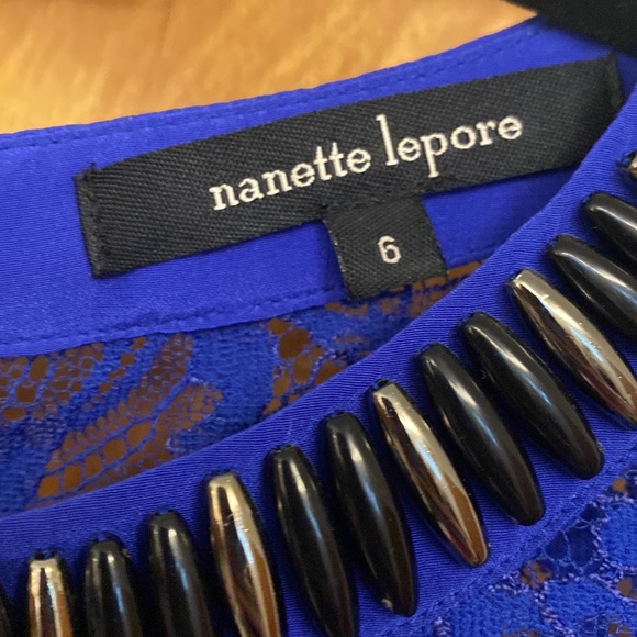Blue Nanette Lepore Silk Blouse with Lace Peek a boo embellished collar - Picture 2 of 4